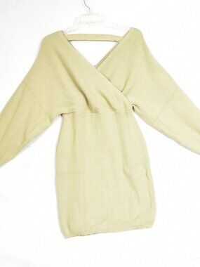 Women's Sweater Dress Long Sleeve Mini Size Large Green V Neck